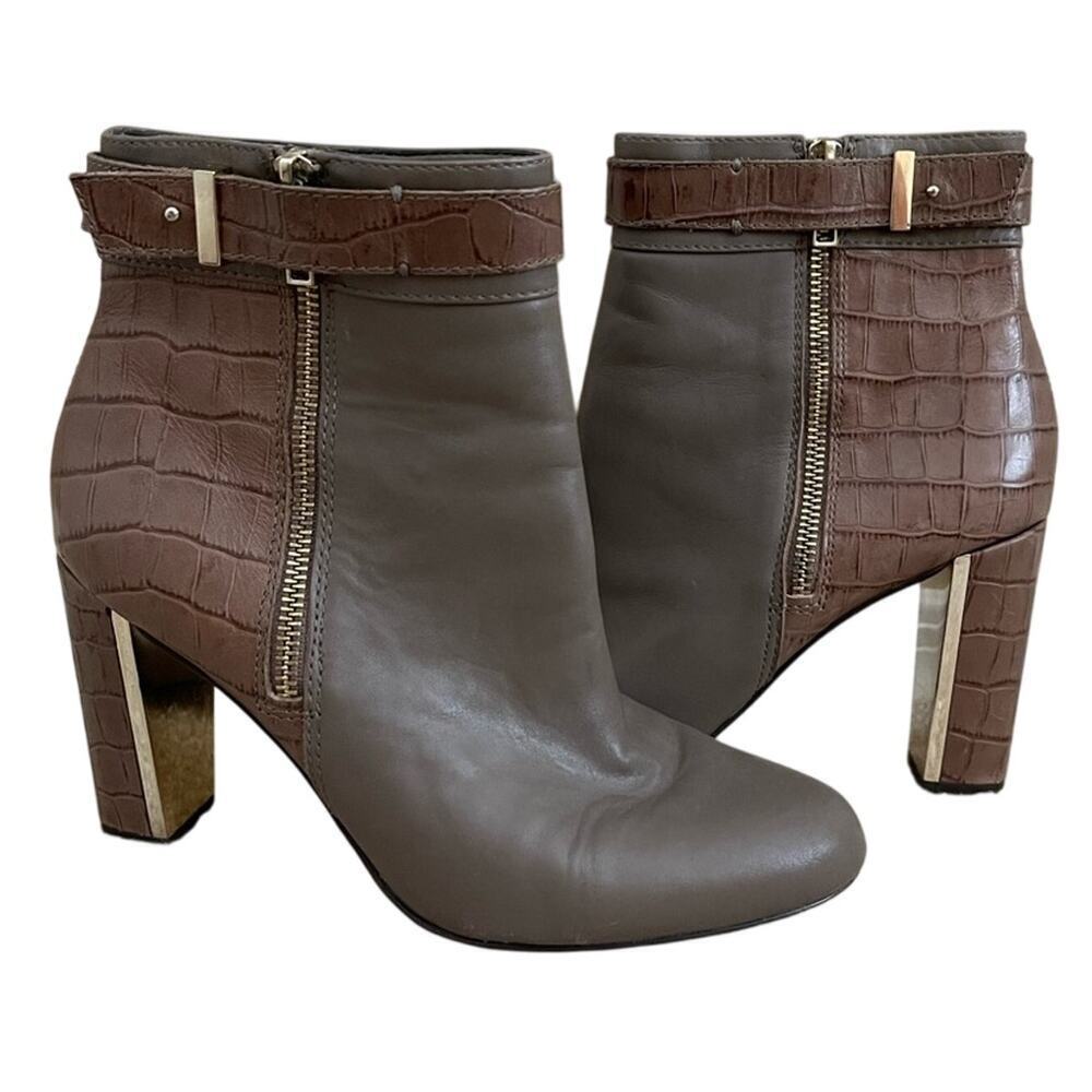 Ann Taylor‎ Taupe Brown Leather Alligator Textured Heeled Booties 7.5